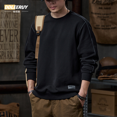 重磅纯棉长袖上衣男复古圆领卫衣