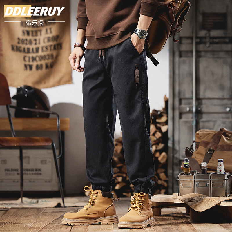 美式复古加绒工装裤男士抽绳松紧休闲裤秋冬季2025新款弹力束脚裤,男装,休闲裤,淘宝优惠券,粉丝福利购,淘宝优惠卷
