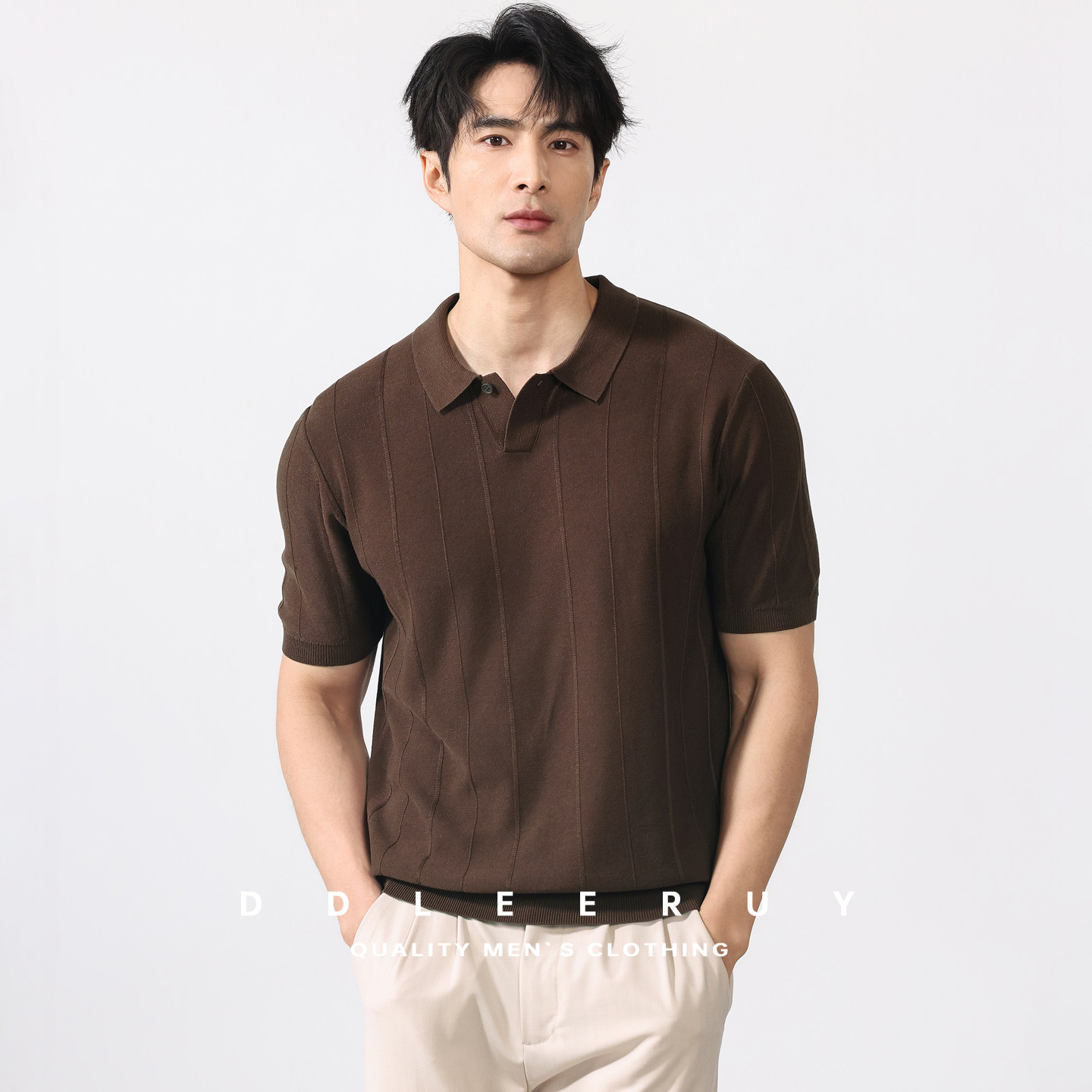 复古老钱风POLO衫短袖男夏季2026新款宽松翻领简约休闲针织衫上衣