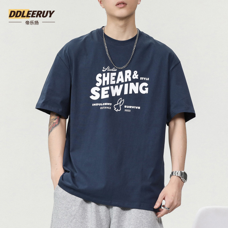 字母印花上衣男重磅纯棉短袖T恤