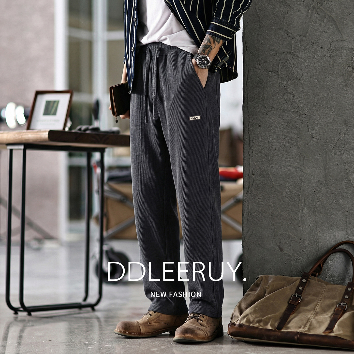 美式复古灯芯绒直筒休闲裤男秋冬季新款宽松加绒保暖阔腿运动卫裤,男装,休闲裤,淘宝优惠券,粉丝福利购,淘宝优惠卷