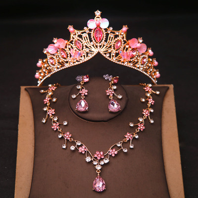 新娘皇冠新款奢华婚礼纱王冠粉色