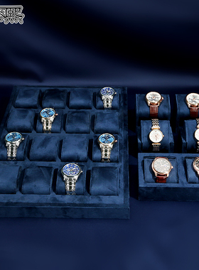 新款手表展示道具绒感皮蓝色手表架表托高档直播拍摄收纳陈列套装