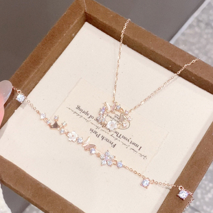 迪士尼花蝶之约S925银项链时尚精致高级感锁骨链七夕礼物送女友