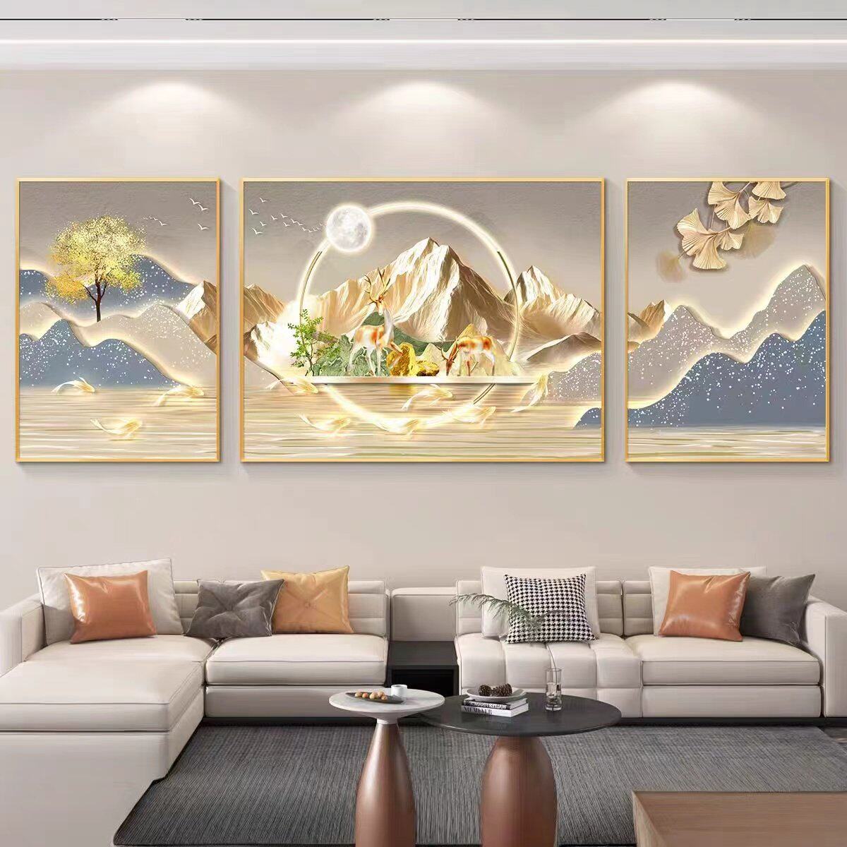 轻奢客厅装饰画沙发背景墙挂画壁画简约现代高级感山水画大气墙画