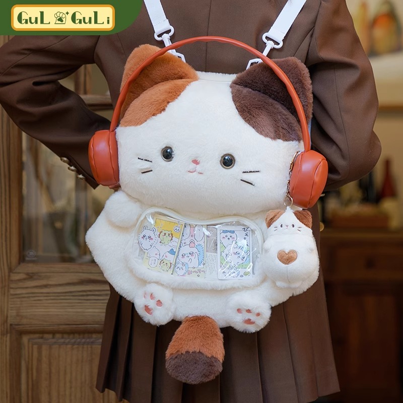 古力古力可爱耳机小猫猫双肩包