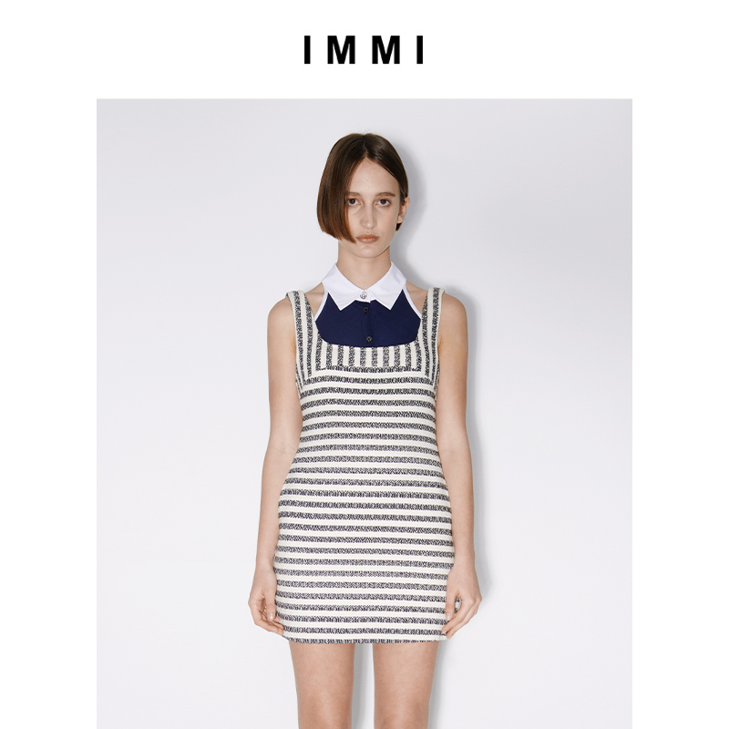 23夏季新品条纹方领无袖连衣裙