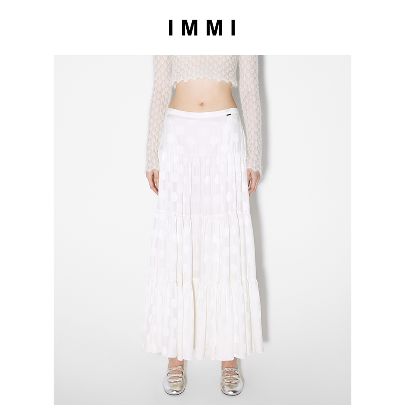 桑蚕丝提花圆点多层长半裙