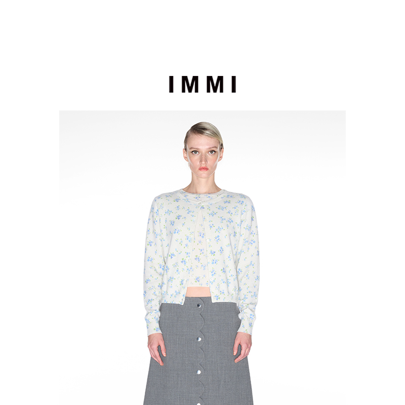 【IMMI】秋季新品全羊绒印花圆领长袖开衫MWDFWKKN0268X