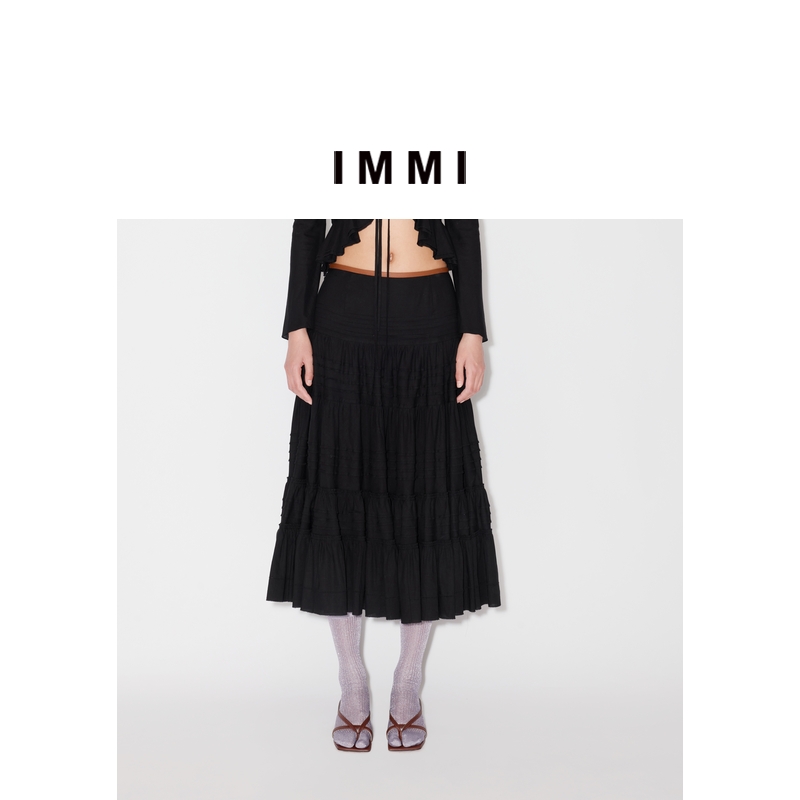 【IMMI】25夏季新品麻感多层抽褶半身裙MWESSWSK0429X