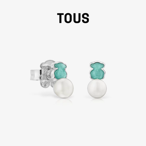 【新品】TOUS桃丝熊Color系列925银珍珠蓝色小熊多巴胺耳钉礼物