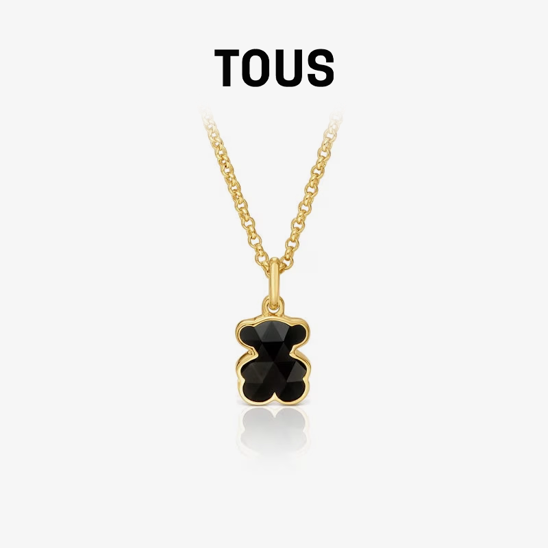 【新品】TOUS桃丝熊Icon Color系列银镀18K金黑玛瑙小熊项链礼物