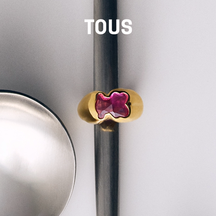 【新品】TOUS/桃丝熊Icon Color系列银镀18K金红宝石小熊戒指礼物