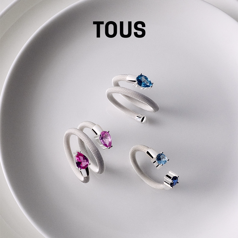 【新品】TOUS桃丝熊TOUS MESH系列蓝宝石网织开口戒指设计感礼物