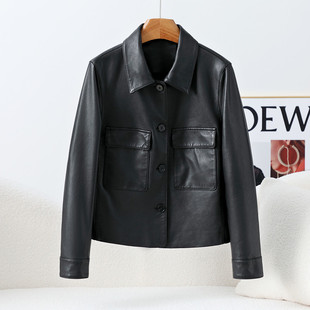 2025春秋新土耳其进口植鞣绵羊皮女短款休闲真皮皮衣简约夹克外套