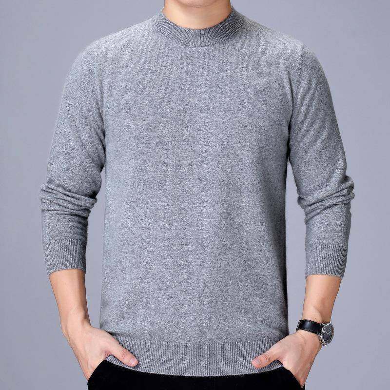 204秋7322冬季中青年2男装士套头毛衣圆领爸爸纯色闲羊休绒针织打