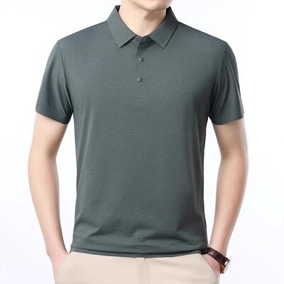 夏季翻中年男士LLL022-H无纯压胶衫爸爸装商务休痕闲领色短袖恤