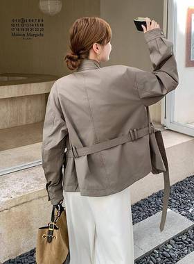 百卡其色衣复古休闲搭风外套20C301-13125秋韩系小女个子宽松立领