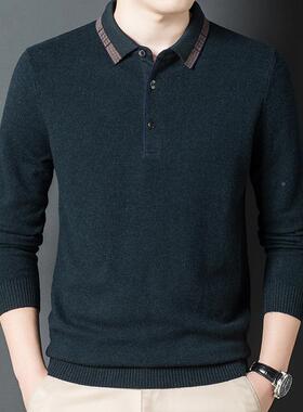 202195-YA4冬中老年男季士羊绒衫织休闲翻领羊爸爸装厚款翻领针毛
