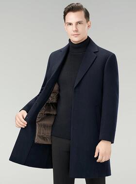 冬季双面A8112-C呢大衣男士中长款白绒羽领绒内胆西鸭商务休闲装