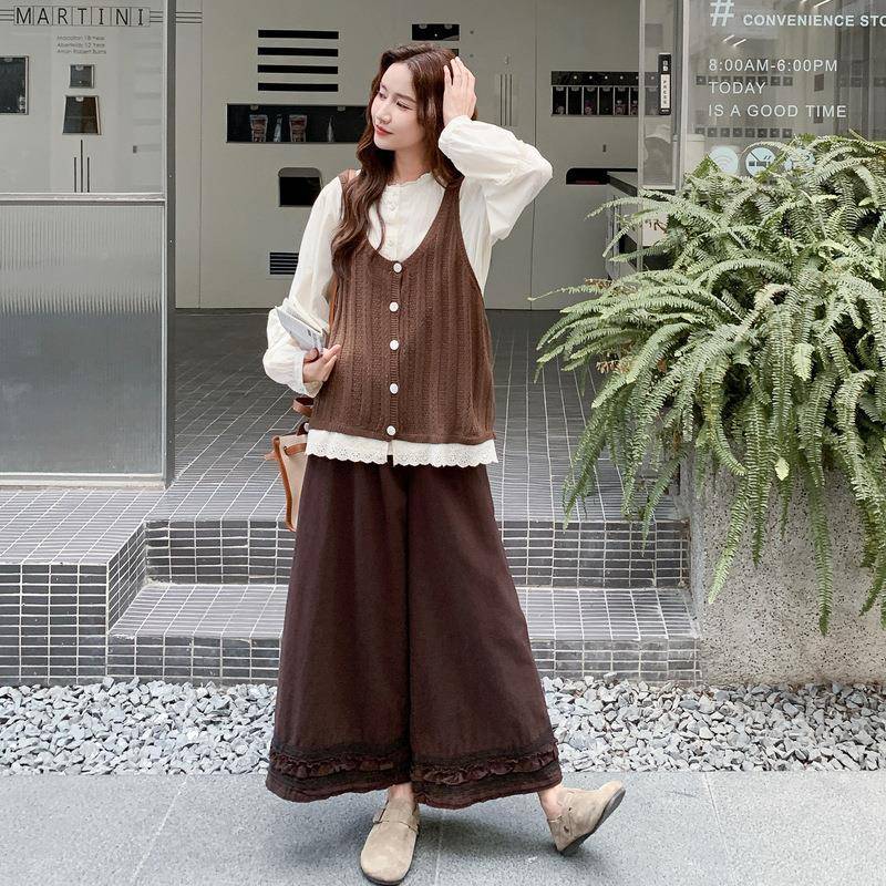 C182-T32美拉针德穿搭织马甲套装女202秋新衬衫5阔腿裤休闲松弛款