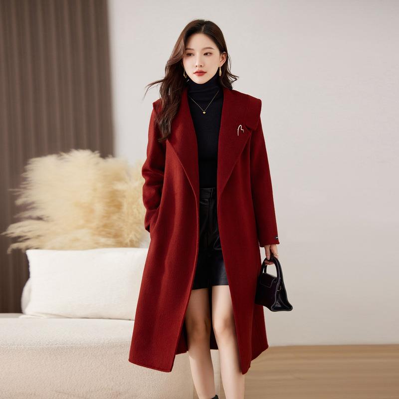 长款毛呢外套女时士2025季新尚洋款气羊毛双秋面呢MN5818-0大衣女