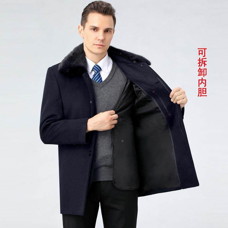 冬款中年套男士2207-ZZ保暖加厚羊绒大衣中商务休老闲上衣外毛领