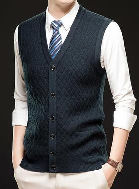 20286K22-TB5秋冬羊绒背男中士加厚毛款休闲老年外搭羊毛马甲心开