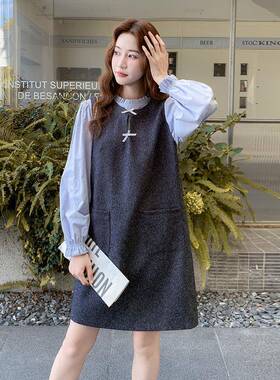 灰色衣裙c176-521女0秋季2连25新裙款学院风气质蝴蝶结系带背心衬
