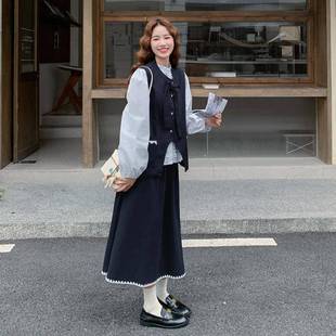 259时套女025秋新款 裙三件B128 尚甜美减龄 马甲半身季 学院风2衬衫