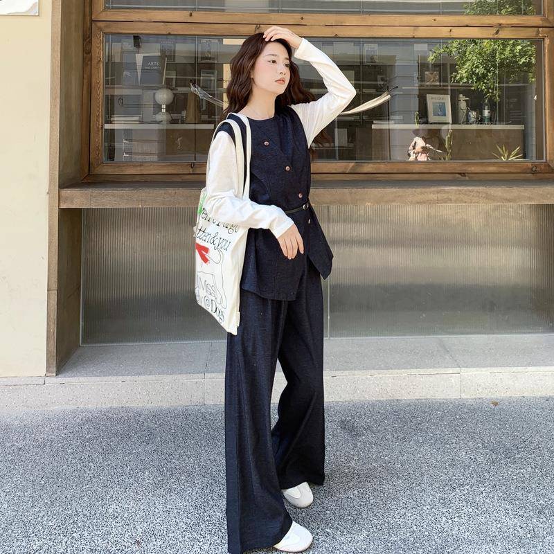 韩系减2龄设计感假两件阔腿裤套C129-259装件025早秋新款高级质百