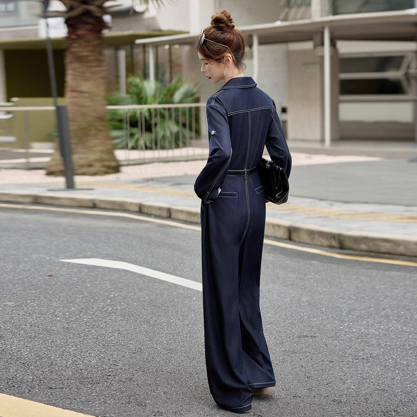 YQ3362-0长袖牛女仔连体裤202秋季新款显系带高腰瘦小个子连衣5裤