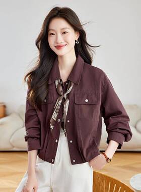 时尚袖外套女82025秋新款装显女瘦工装夹克上衣 配MZ68888-丝巾 M