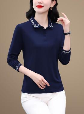 p翻76080778领恤女气长袖纯棉春秋洋otlo衫妈妈减龄大码显瘦运动