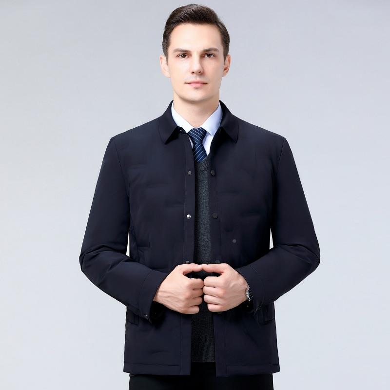 2023冬季款绒服男短款休闲翻领男中年装商务夹克羽绒外8332-F套上