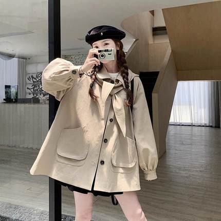 卡其色风衣女秋2季205款学院风B189-A81休闲计感小新个子蝴蝶结领