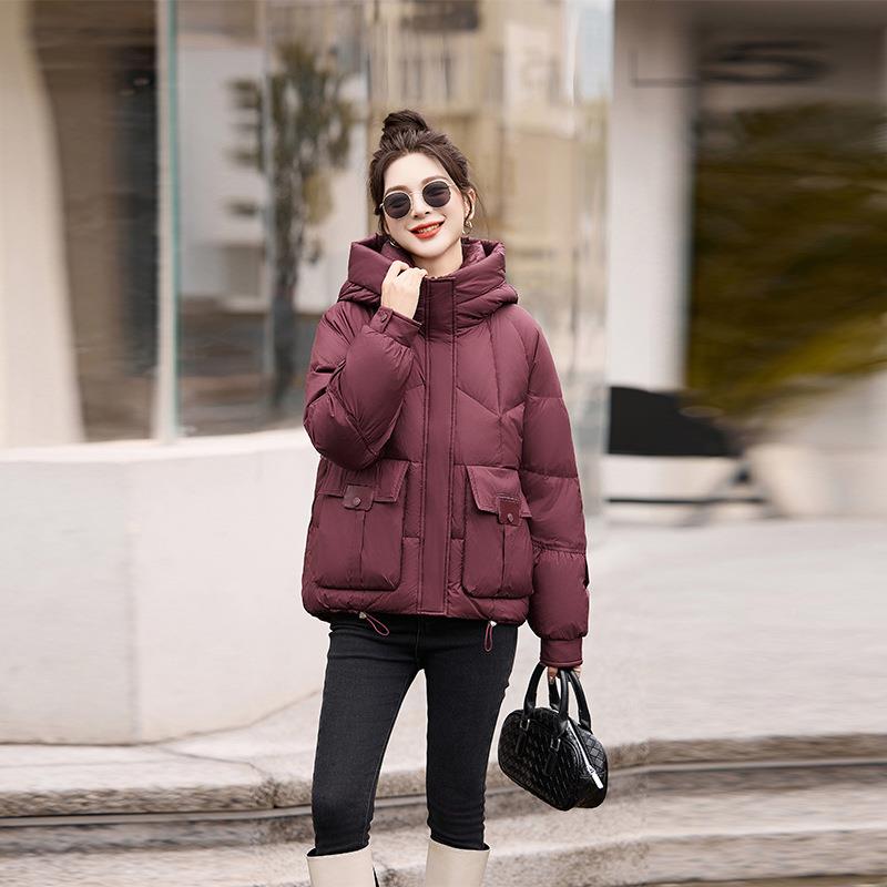 绒女式羽绒2冬新款女装韩版加服厚连帽保暖HE99825-90白鸭时尚外