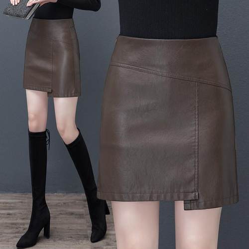 品66678牌裙绵羊皮裙女士短裙秋冬包新款高腰臀身显半瘦字裙皮裙