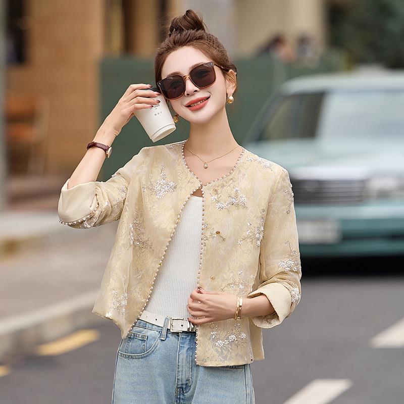 国风外套025春季夹YH2658-0珠边珍2扣衣简约设计精致气质珠开衫上