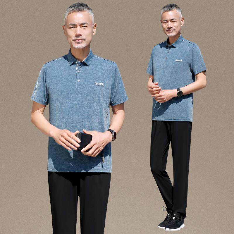 季新夏款夏老年套装男装爸77544669爸中装冰丝短袖恤父亲休闲