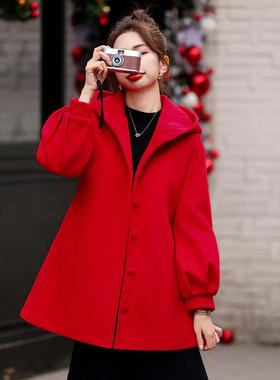 式毛呢外套巾秋女冬8新款宽松大毛领夹棉时尚保暖外套 配围 HMHM2