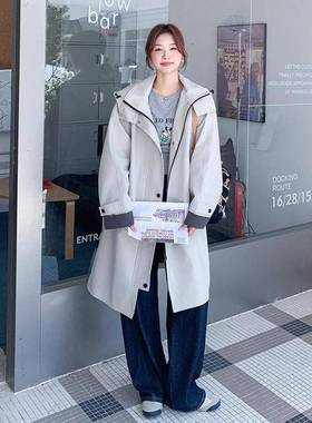 形浅灰色款廓风衣外套女季款2025新秋b153-660韩系宽松休闲中长款