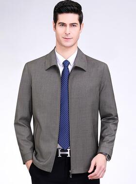 春秋新款中年男士外套翻209-NN领羊毛时夹克尚休爸闲爸装克衫上茄