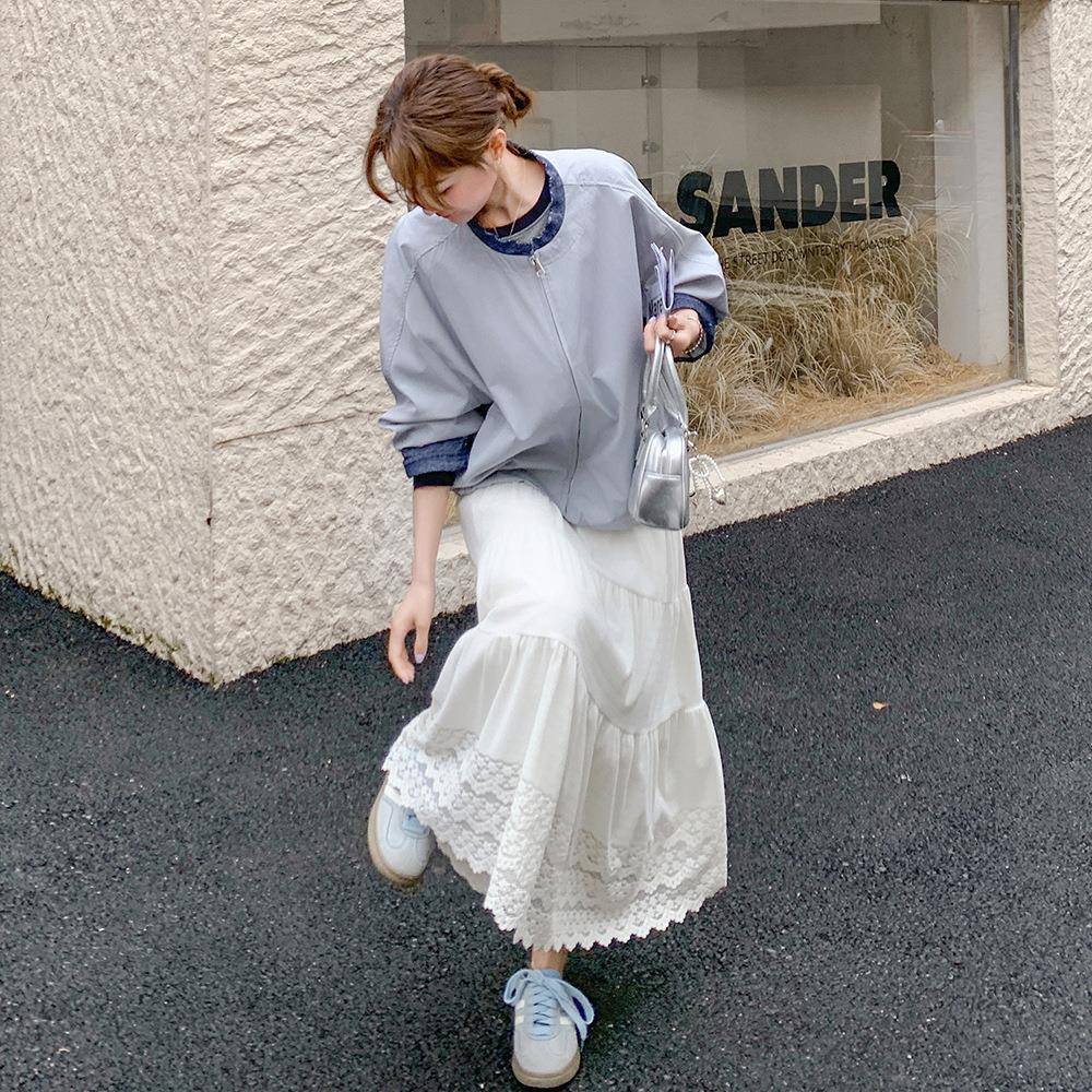 蓝色休短外松套女202秋季新款小个子设计感撞色5C207-551拼接闲宽