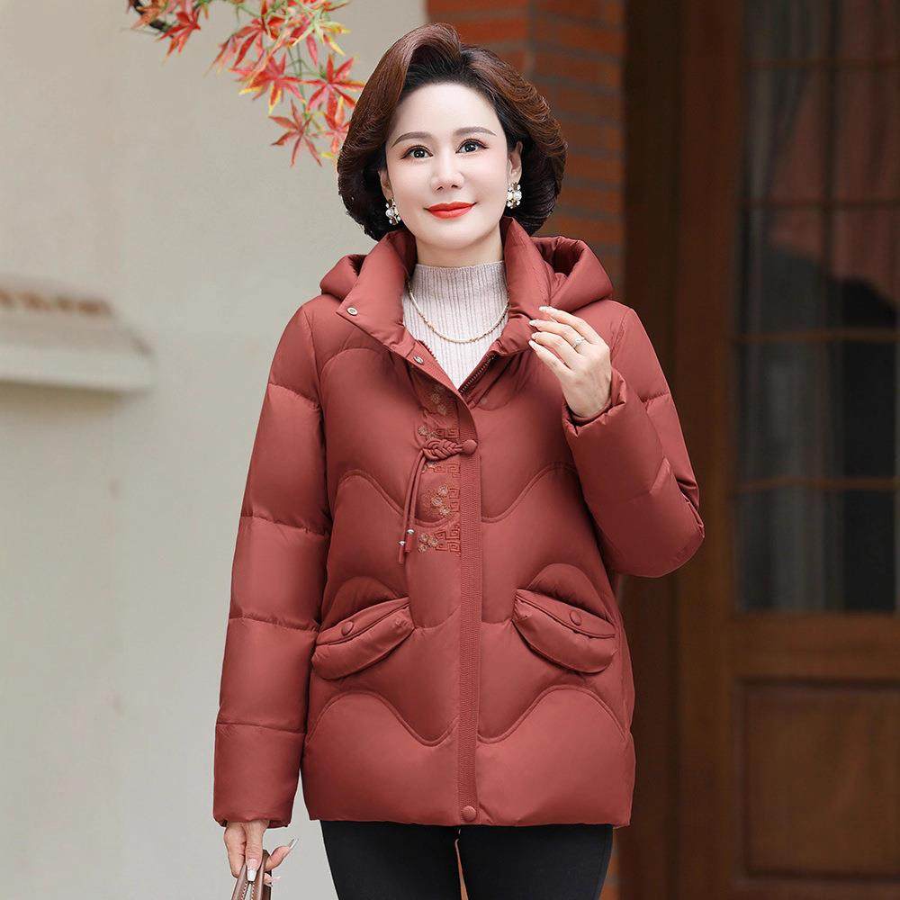 正品撤柜妈48-8661妈冬款冬装连帽白鹅绒羽绒服款女中老年女季洋
