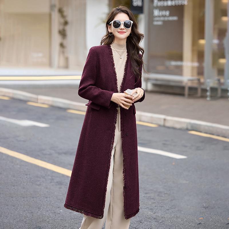 女式呢外套0秋毛冬新款女装SX3067-1韩版时尚气通勤加长款呢质大