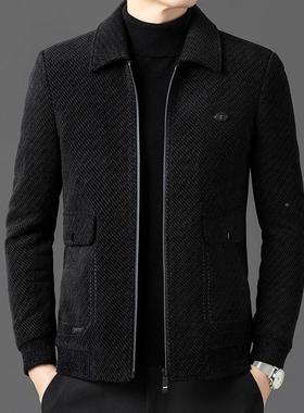 短2024冬中B18815-P年男秋士子夹克新款爸爸休闲款毛呢外套呢冬装