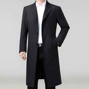 男士 领条纹闲外套长款 羊毛风中年8066 西装 过料膝 ZZ爸爸装 秋衣季