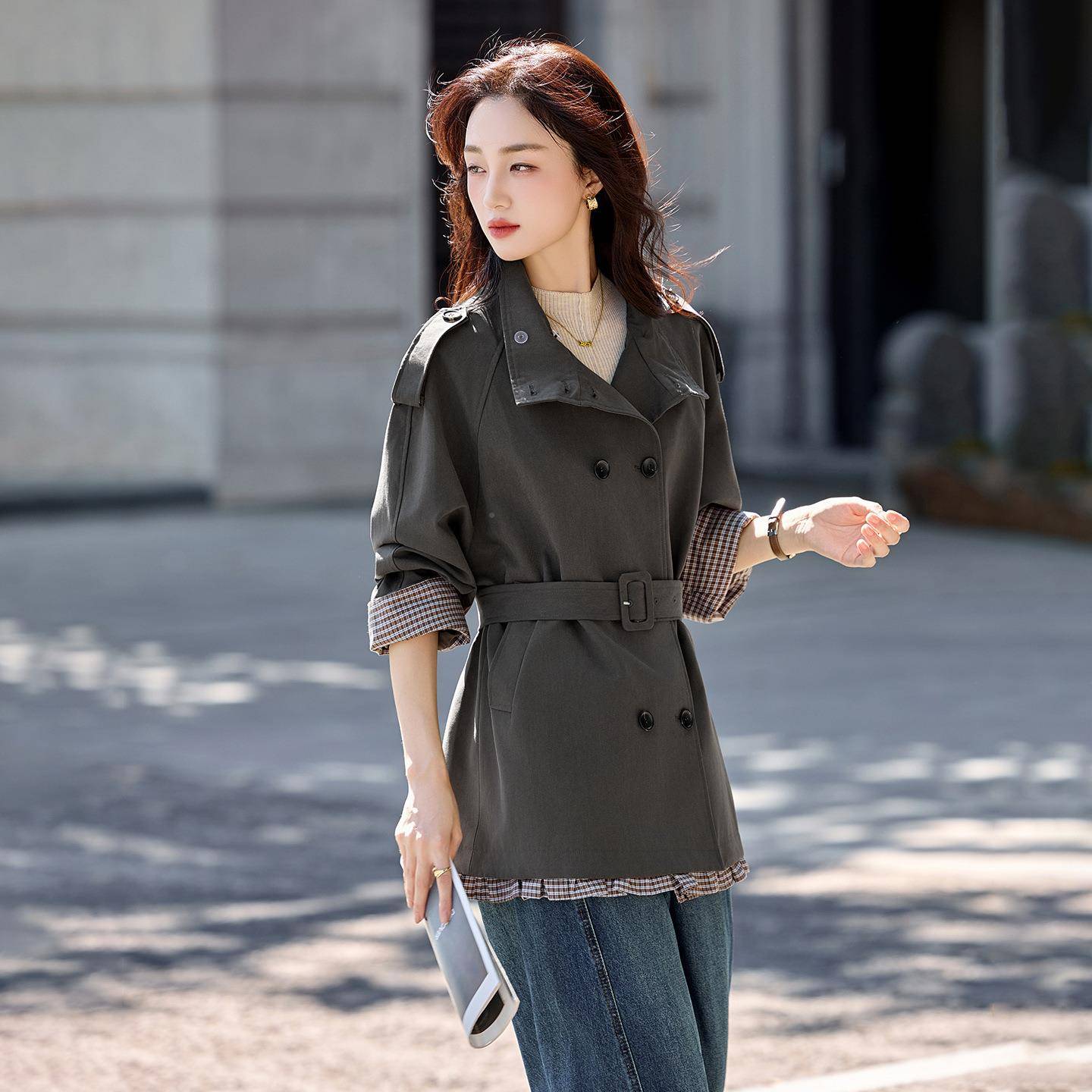 设计感中系长风衣外套腰女2025秋季新款带收气款质RX9268-0立领上