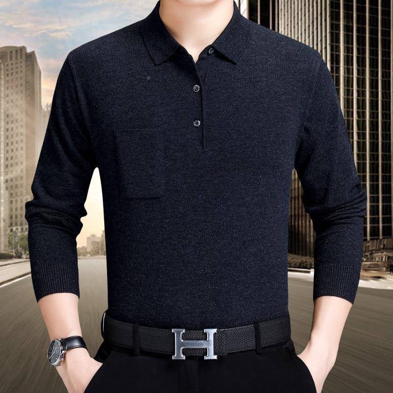 202长4秋新款春品牌袖t恤男中26/8820年有口袋翻领大绒码羊打底衫